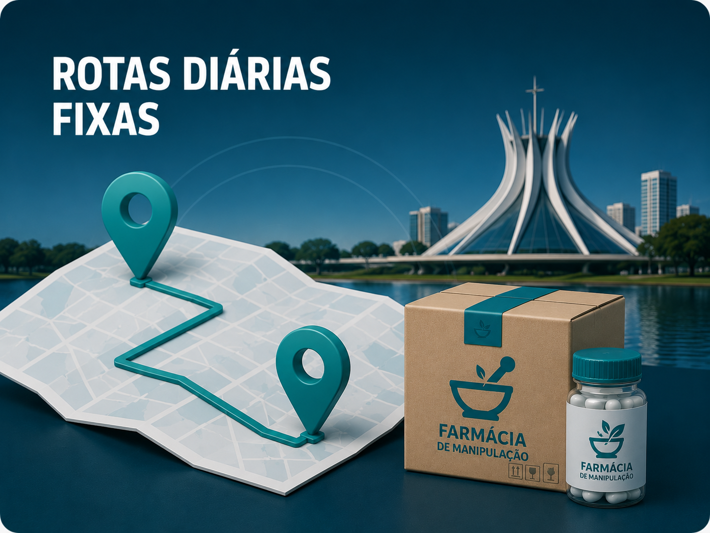 Rotas diárias fixas — farmácia de manipulação em Brasília-DF